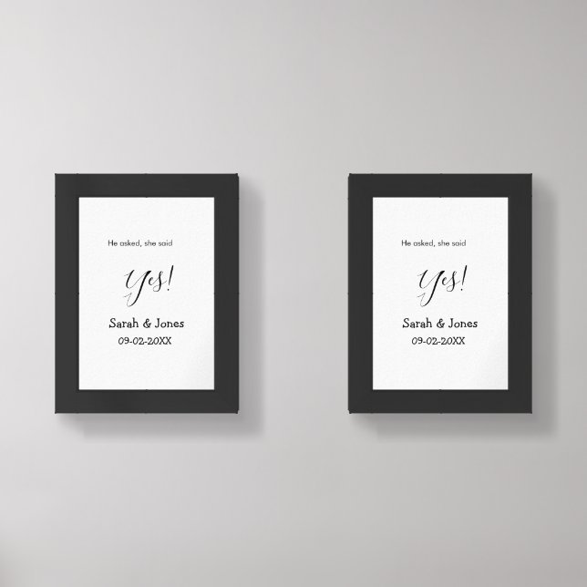 He asked she said yes engagement simple minimal  wall art sets (Front)
