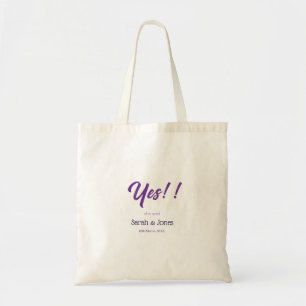 He asked she said yes engagement simple purple bol tote bag