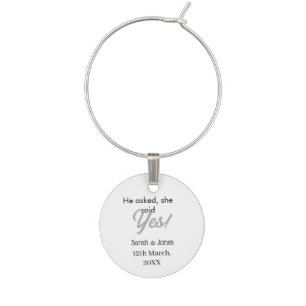 He asked she said yes engagement simple silver dat wine charm