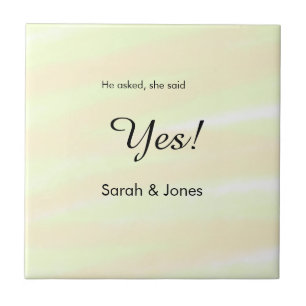 He asked she said yes engagement yellow pastel ceramic tile