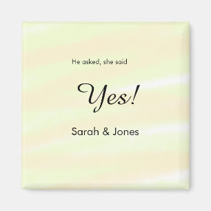 He asked she said yes engagement yellow pastel  magnet