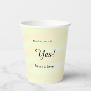 He asked she said yes engagement yellow pastel paper cups
