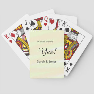He asked she said yes engagement yellow pastel  poker cards