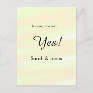 He asked she said yes engagement yellow pastel postcard