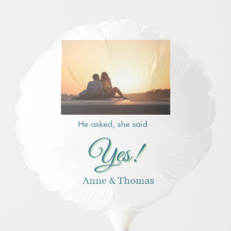 He asked she said yes photo engaged blue green balloon