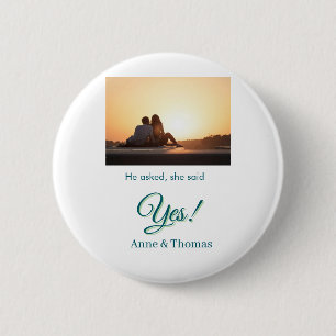 He asked she said yes photo engaged blue green button