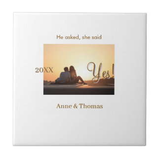 He asked she said yes photo engaged Brown purple n Ceramic Tile