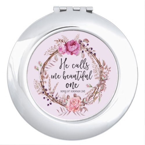 He Calls Me Beautiful One Pink Floral Compact Vanity Mirror
