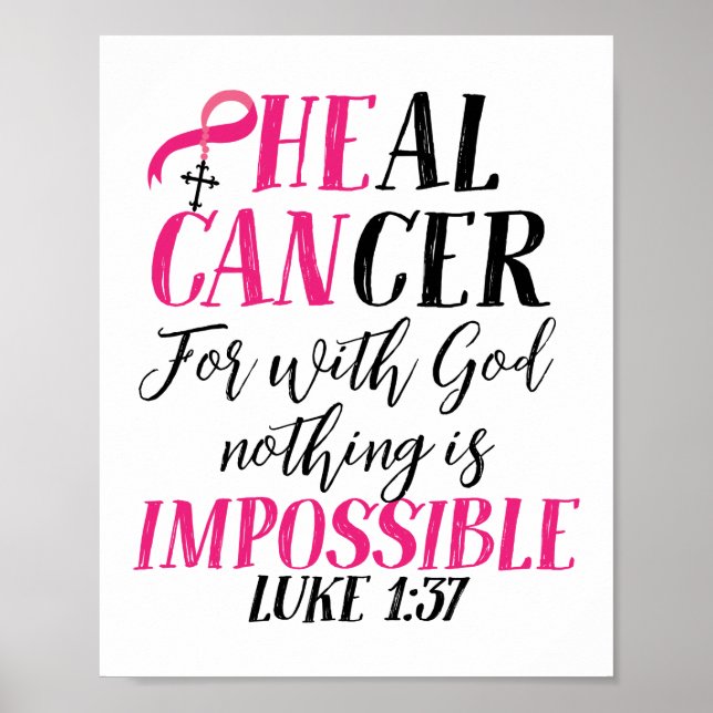 He Can Heal Breast Cancer Awareness Survivor Faith Poster (Front)