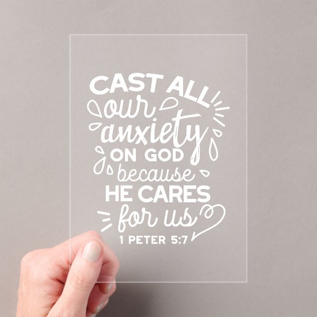 He Cares for You – Encouraging Christian Quote Acrylic Invitations (Insitu (Handheld))