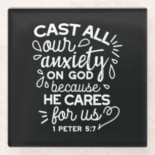 He Cares for You – Encouraging Christian Quote Glass Coaster
