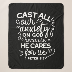 He Cares for You – Encouraging Christian Quote Sherpa Blanket