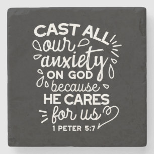 He Cares for You – Encouraging Christian Quote Stone Coaster