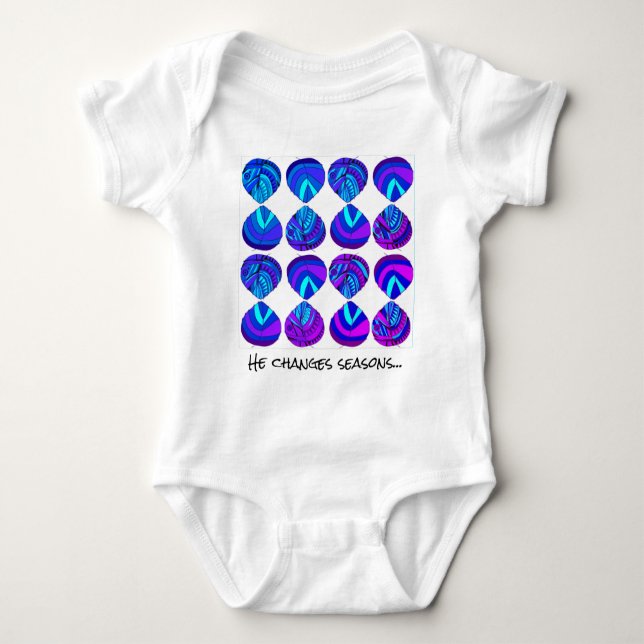He Changes Seasons - Motivational Text Blue Purple Baby Bodysuit (Front)