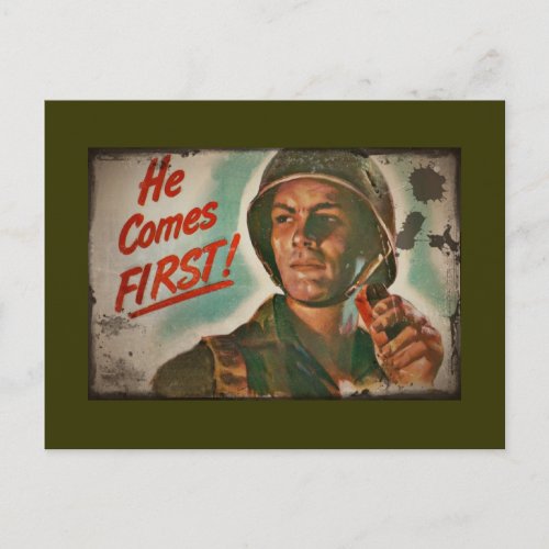 He Comes First WWII Food Rationing Postcard