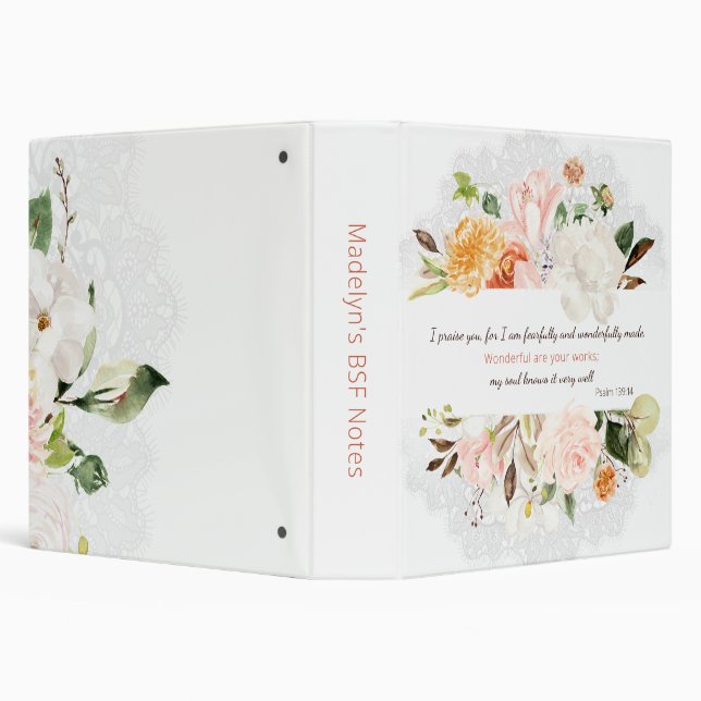 He Created Me Psalm 139:14 Floral Christian 3 Ring Binder (Background)