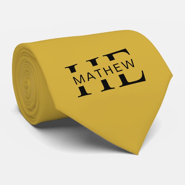 HE Custom Name Modern Men's Metallic Gold Neck Tie (Rolled)