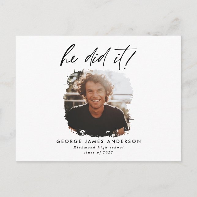 He did it blue modern photo graduation postcard (Front)