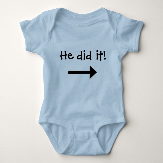 He did it! Boy left pointing arrow Baby Bodysuit (Front)