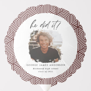 He did it burgundy geometric photo graduation balloon