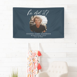 He did it charcoal geometric photo graduation ban banner
