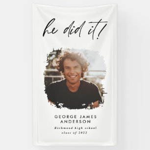 He did it charcoal geometric photo graduation banner