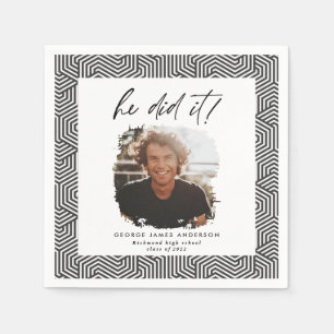 He did it charcoal geometric photo graduation nap napkins
