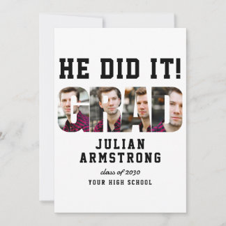 He Did It Graduation 4 Photo QR Code Grad Party Invitation