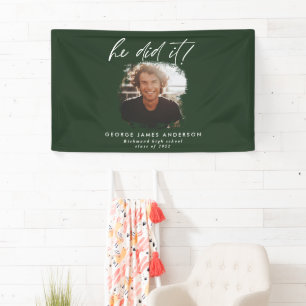 He did it green modern photo graduation banner