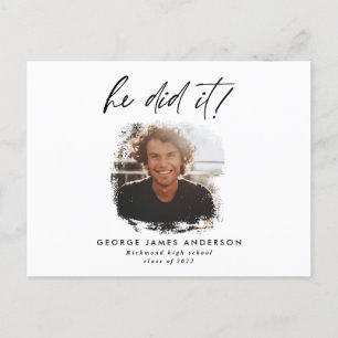 He did it modern photo graduation postcard