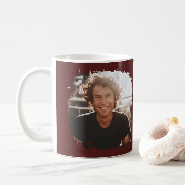 He did it modern script photo graduation burgundy coffee mug (With Donut)