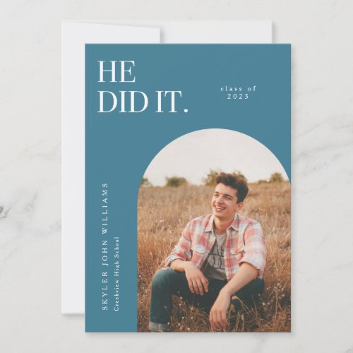 He Did It Neon Blue Arch Graduation Announcement