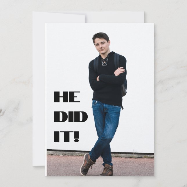He Did It! Photo Graduation Announcement (Front)