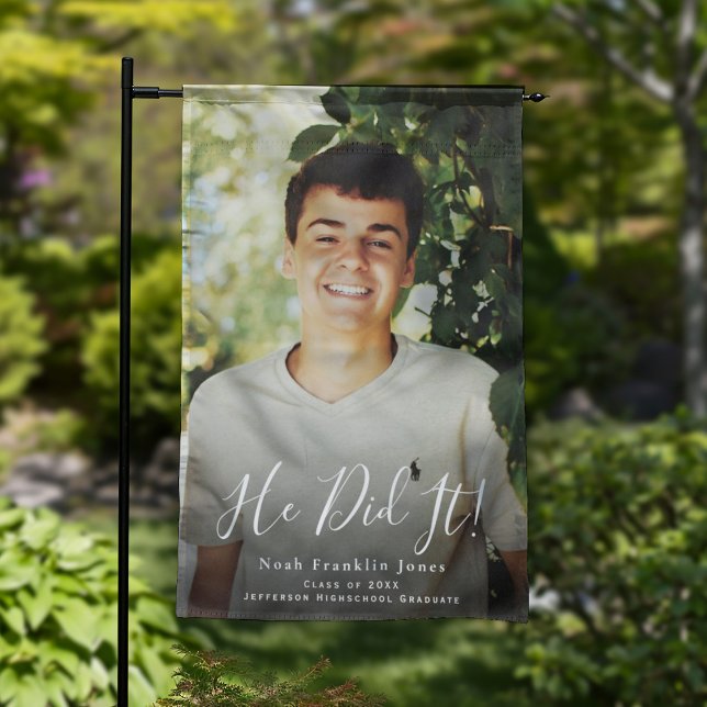 He Did It Script Graduation Photo Garden Flag (Creator Uploaded)