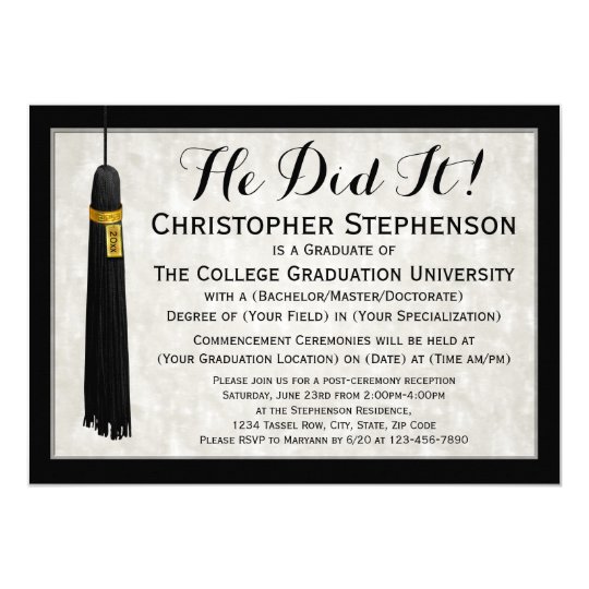 He Did It Tassel College Graduation Invitation
