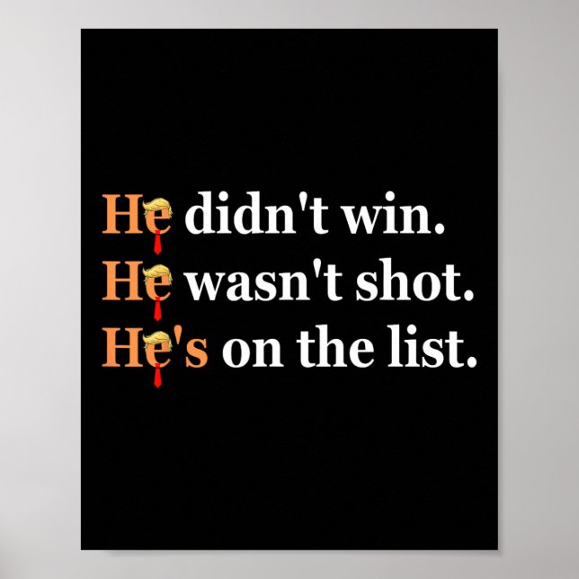 He Didn't Win He-wasn't Shot Funny Trump Design  Poster (Front)