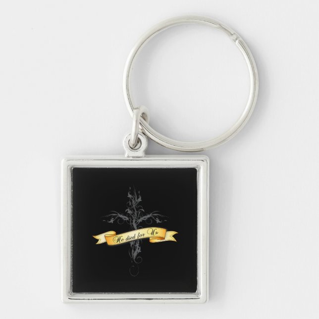 He Died for Us Floral Cross Keychain (Front)