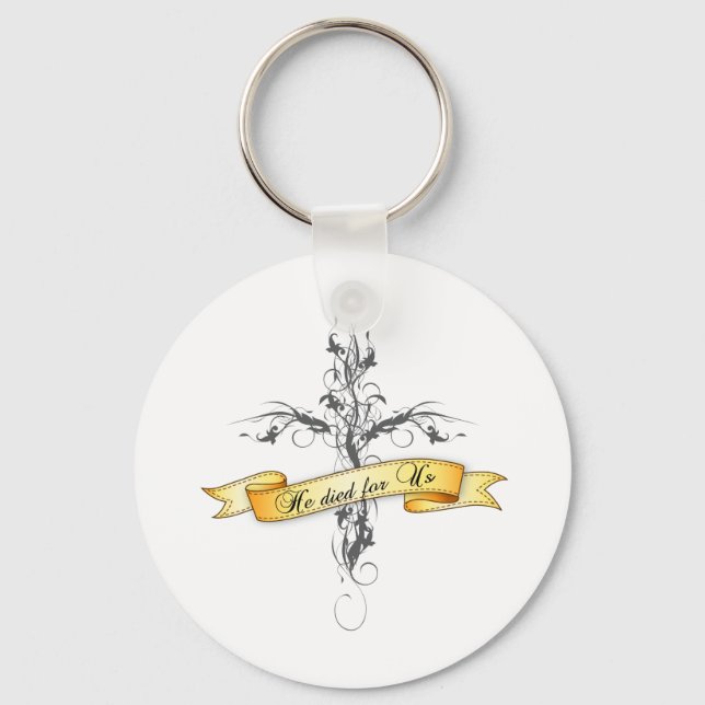 He Died for Us Floral Cross Keychain (Front)