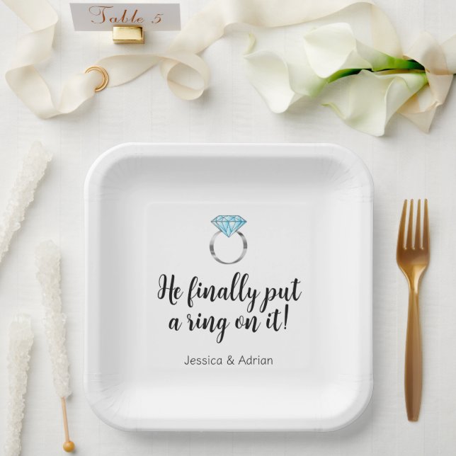 He Finally Put a Ring on it Diamond Wedding Paper Plates (Wedding)