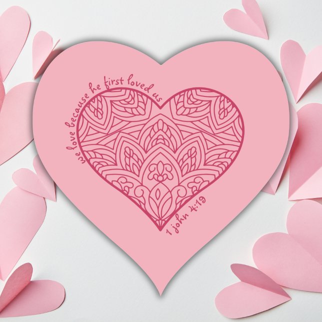 He First Loved Us 1 John 4:19 Red Heart Christian Sticker (Creator Uploaded)