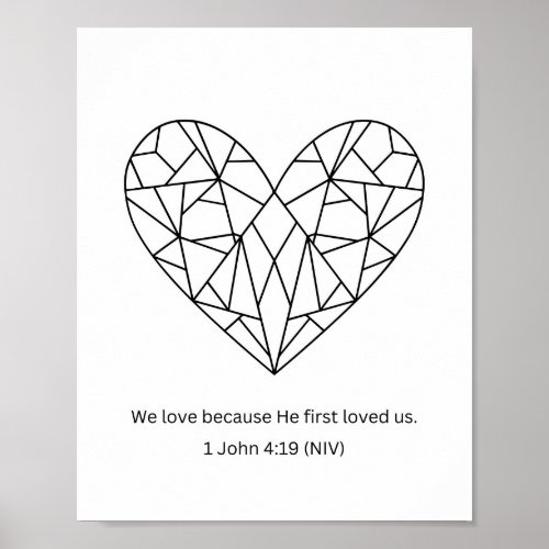 He First Loved Us Mosaic Heart Coloring Page  Poster