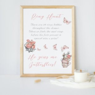 He Gives Butterflies Tea Floral Shower Ring Game Poster