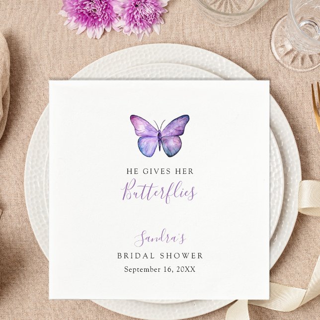 He Gives her Butterflies Bridal Shower Butterfly Napkins (Creator Uploaded)