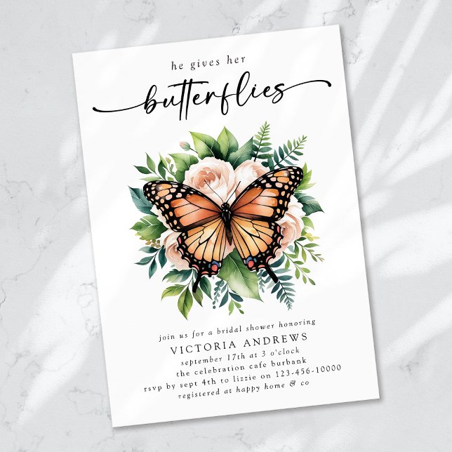 He Gives Her Butterflies Bridal Shower Invitation (Creator Uploaded)