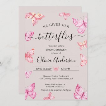 He Gives Her Butterflies Bridal Shower Invitation 