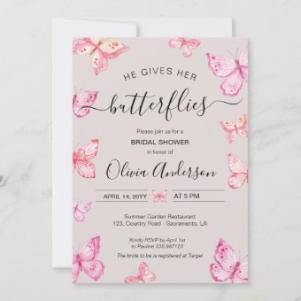 He gives her Butterflies Bridal Shower Invitation | Zazzle