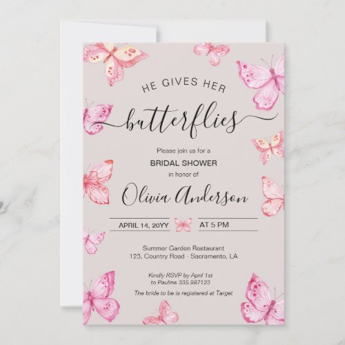 He gives her Butterflies Bridal Shower Invitation