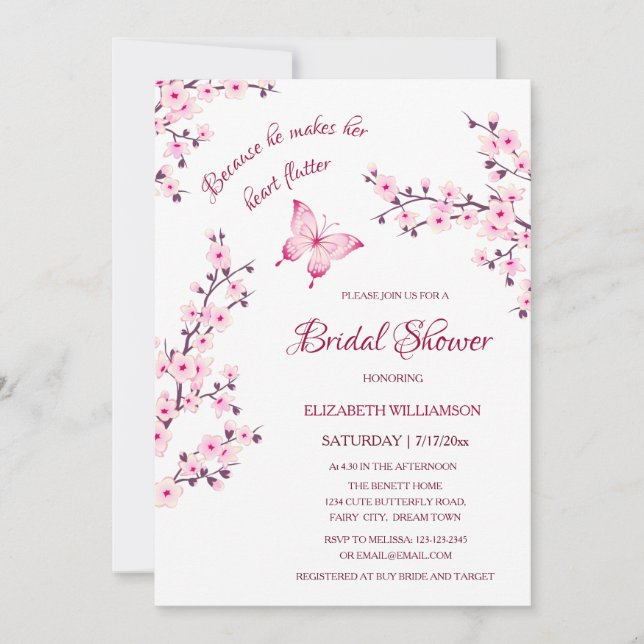 He Gives Her Butterflies | Qr Code Bridal Shower Invitation (Front)