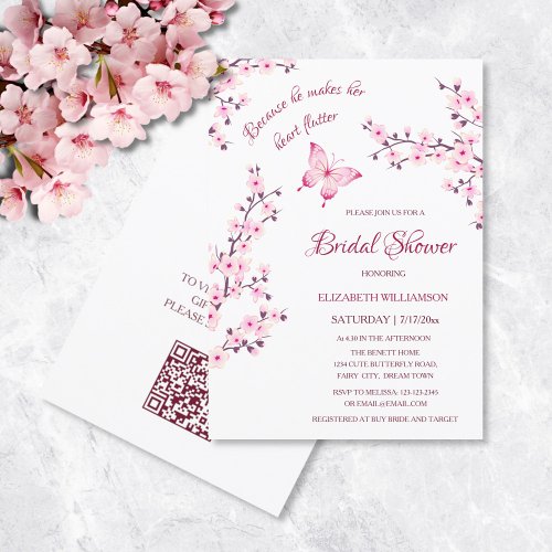 He Gives Her Butterflies  Qr Code Bridal Shower Invitation