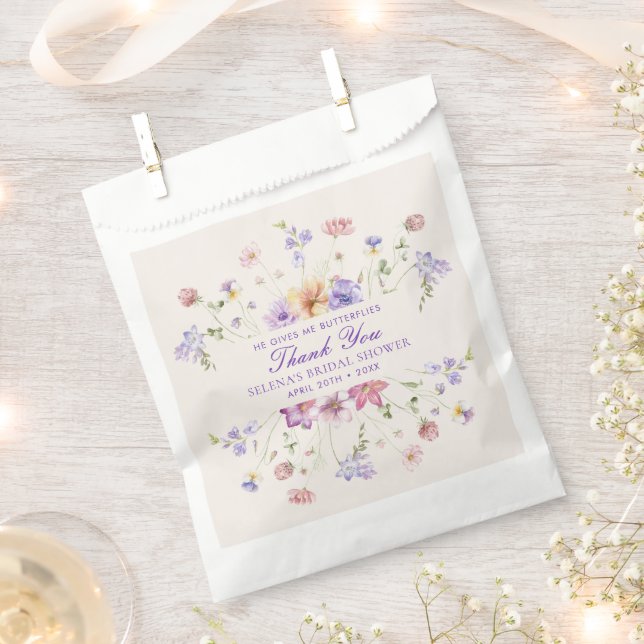 He Gives Me Butterfles Purple Bridal Shower Favor Bag (Clipped)